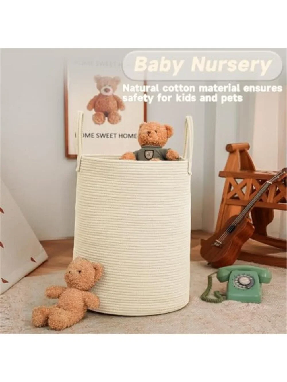 New 60L Cotton Rope Laundry Basket Hamper, Beige